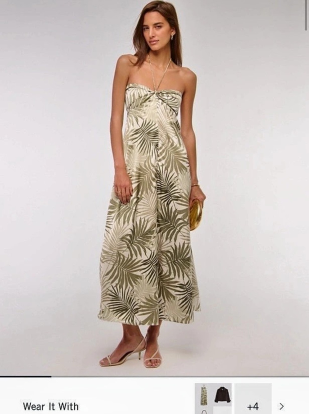 Abercrombie & Fitch Twist-Front Flowy Maxi Dress Green & White